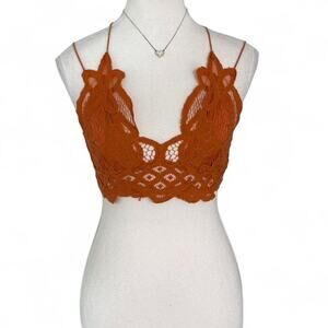 Free People Burt Earthy Orange Lace Butterfly Bra Size S boho coquette festival